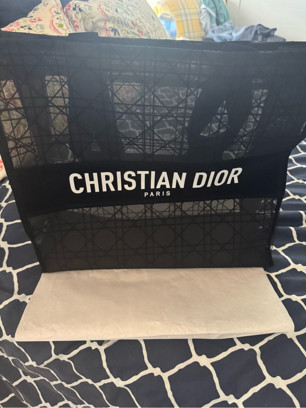Dior Black Mesh Christian Dior Tote with White Logo - Picture 2 of 5